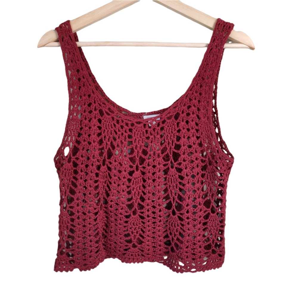 Garage Maroon Crocheted Crop Top Small